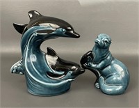 Poole Pottery Otter & Dolphins Figurines *England