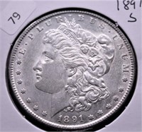 1891 S MORGAN DOLLAR AU