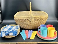 Large Vintage Wicker Rattan Double Sided Picnic