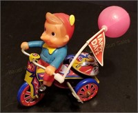 Happy Days Tin Wind-Up Bell Toy Tricycle Boy