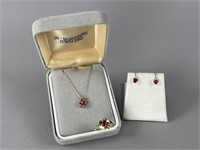18.5'' Ruby Diamonds Necklace, Ring & Earrings