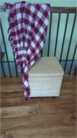 WICKER OTTOMAN WITH STORAGE & RED AND WHITE