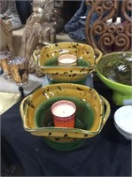 Pair of yellow and green planter bowls