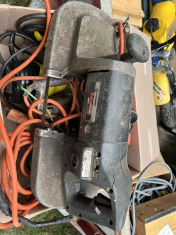 Box lot of power tools, drills, and other