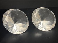 2 Diamond Shaped  Faceted Crystal Paperweights