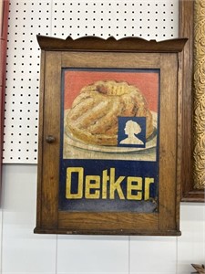 Antique oak Oetker baking goods cabinet 15 x 16