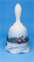 Fenton Custard Satin Winter Church Scene Bell UV