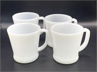 (4) Fire King White milk glass mugs 3 1/2” tall