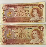 2- 1974 Canada $2 Bills