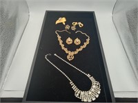 Rhinestone necklaces earrings Gold tone jewelry