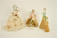 5 Porcelain Half Doll Pincushions and Whisks