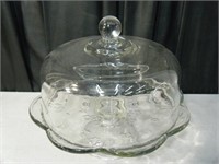 Large 12" glass CAKE stand w/ Lid