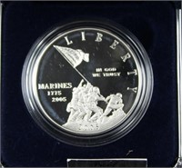 MARINE CORPS 230TH ANNIVERSARY SILVER DOLLAR IN