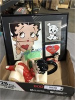 BETTY BOOP TEA POT, SMALL CLOCK, FRAMED PICTURE