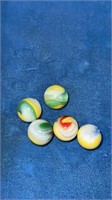 5 Akro Agate Popeyes marbles near mint plus