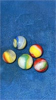 5 Akro Agate Popeyes  marbles near mint to mint