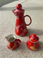 Pottery Tea Pot with matching sugar and creamer