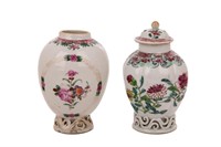 TWO 18th C CHINESE EXPORT PORCELAIN TEA CADDIES