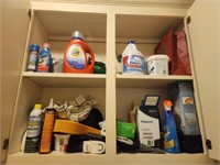 Cabinet lot of cleaning supplies and more