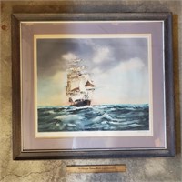 Vintage Sail Ship Framed Print Signed & #'d