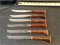 6 vtg Latham & Owen Bakelite handle butter knives