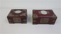 Two Chinese vintage jade inset jewel boxes