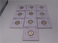 (10) asst Roosevelt Silver Dimes sleeved