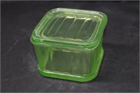 Vintage Green Vaseline Glass Refrigerator Dish