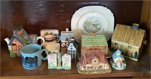 Contents of Shelf incl. Lidded Dishes, Mug, Old