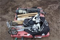 Pallet of golf clubs, bags & hand cart