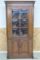 Vintage Mahogany Corner Cupboard w/ Crown Glass