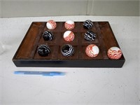 WOODEN TIC TAC TOE BOARD W/GLASS BALLS