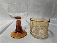 MID CENTURY GLASS BEEHIVE AMBER WINE STEM GOBLET
