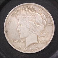 US Silver Coin 1924 Peace Silver Dollar $1 Circula