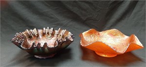 (2) Fenton Carnival Glass Captive Rose Bowls