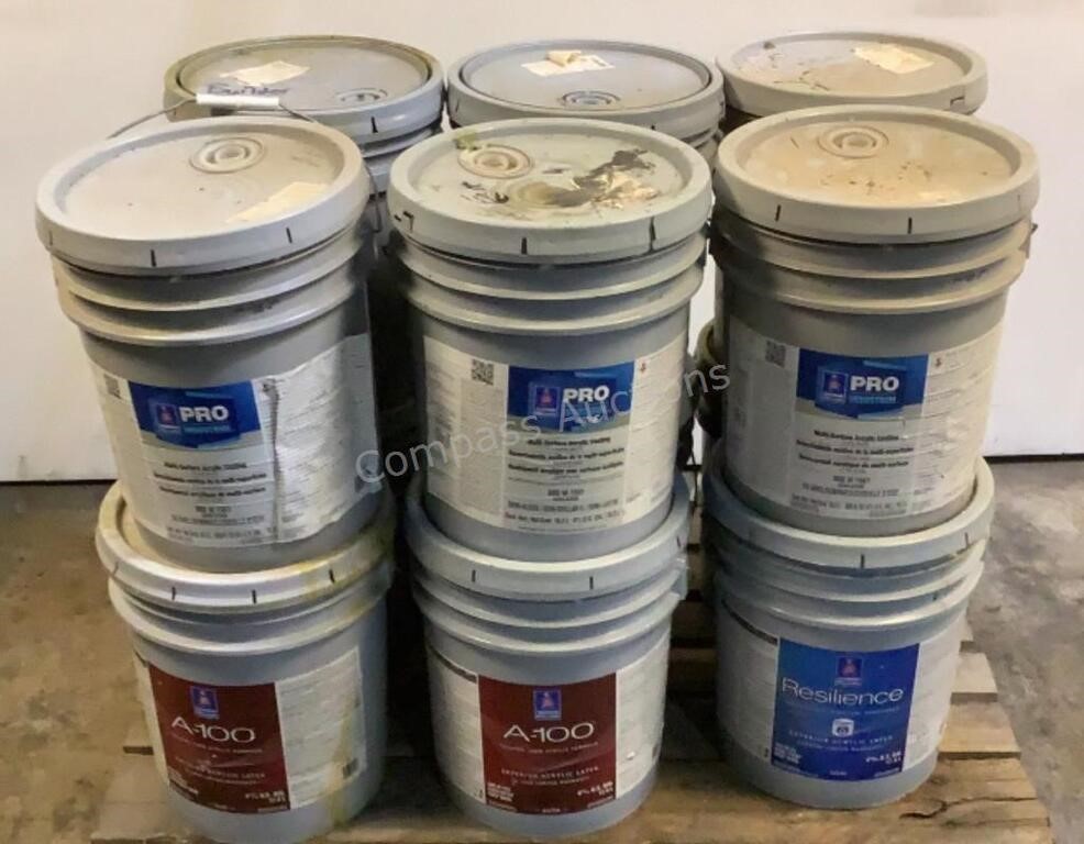 (12) Sherwin Williams Assorted 5 Gal Buckets of Pa