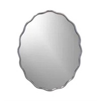 $180-Sabrina Oval Wave Mirror, Silver 24" X 30"