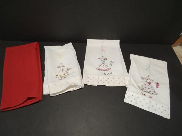 3 Embroider hand towels and red hand towel