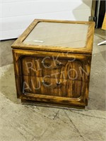 vintage side table w/ rattan & glass top