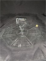 VINTAGE 10 “ ETCHED OCTAGON CENTER HANDLE TRAY