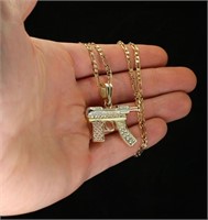 Uzi Machine Gun Cubic Zirconia Pendant 20"