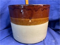 Stoneware Crock Brown Tan White