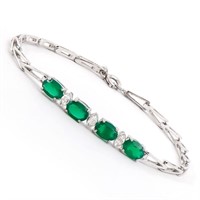 Plated Rhodium 2.55ctw Green Agate and Diamond Bra