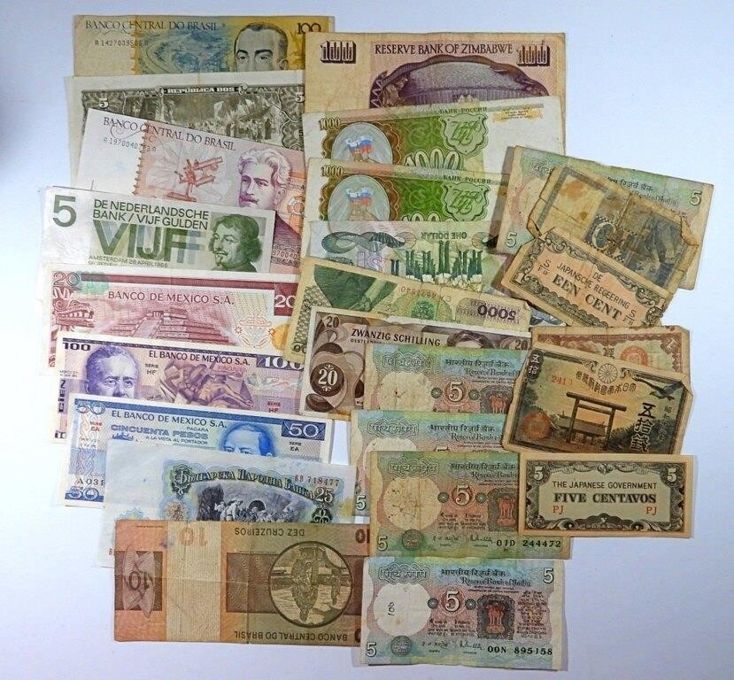 25 pc FOREIGN CURRENCY / PAPER MONEY