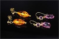 Two pairs of gemstone drop earrings