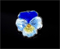 Enamel & sterling silver pansy flower brooch