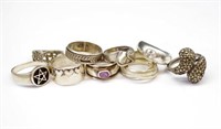 Nine various silver rings