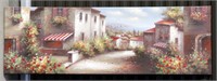 5' Long Framed Art of Italy Landscape Village Scen