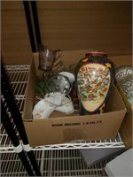 Box of painted vase and miscellaneous