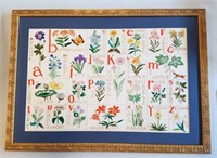 Mid 20th Century Hand Stitched Sampler Old Frame